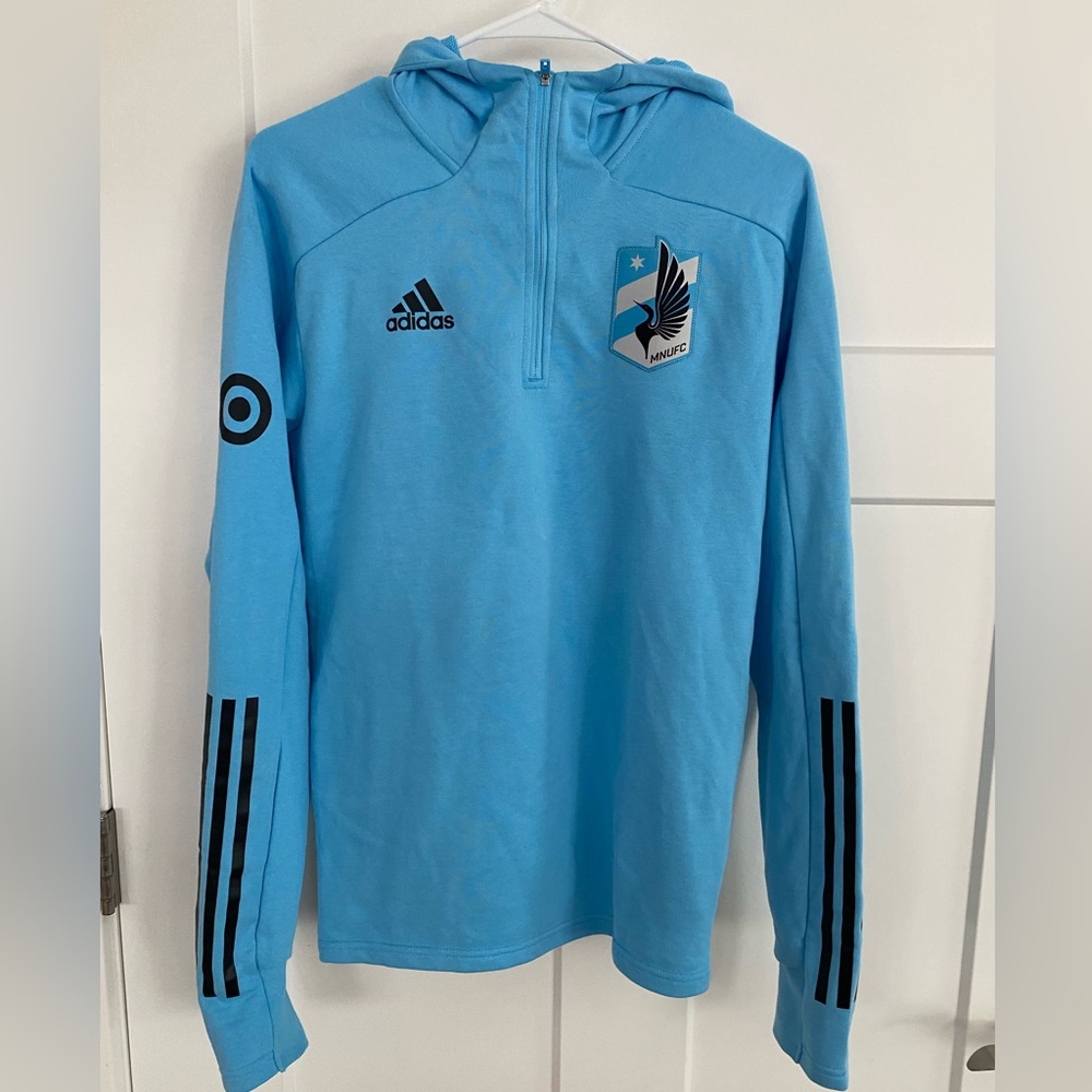 Minnesota United FC Baby Blue 3/4 Adidas TravelZip Up Trainer Pull over sz sm
